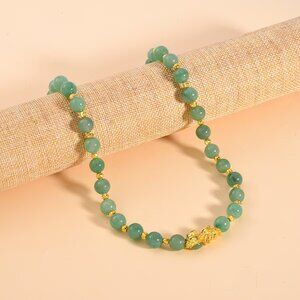 Pixiu Feng Shui Green Aventurine 258.50 ctw Beaded Necklace  18-20 In
